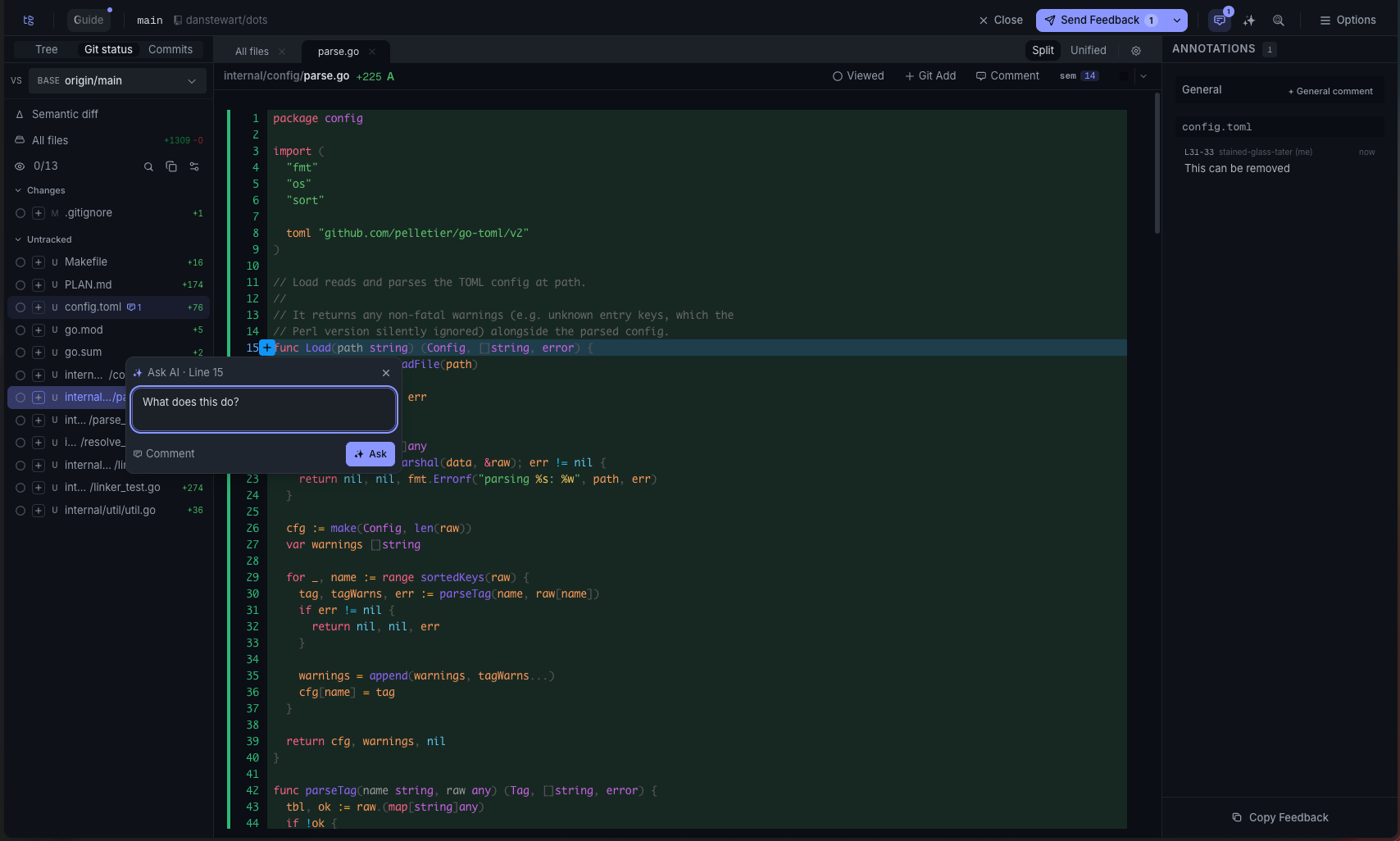 Reviewing code changes in Plannotator
